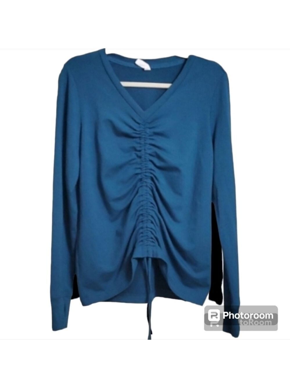 Ideology top women’s size medium blue cinch front crop long sleeve v-neck Spring